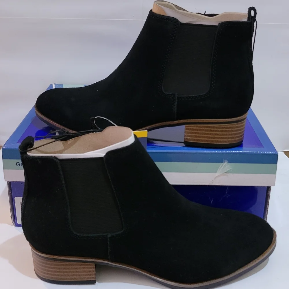 White Mountain Women's Ankle Boots Block Heel‎ Chelsea Black Suede